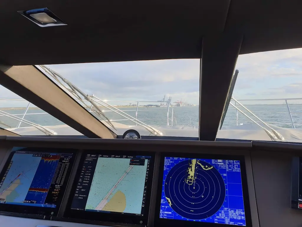 Vessel wheelhouse point of view.