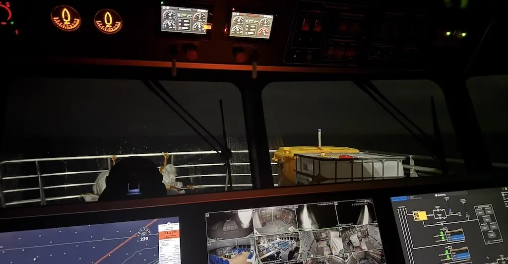 Instrument panels in a vessel's wheelhouse.